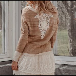 New! A’reve Handmade Crochet Lace Bull Steer Back Lace Ruffle Cardigan Sweater